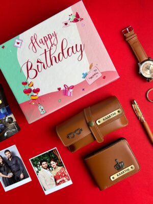 Personalized men's wallet pen key chain & belt combo gift set