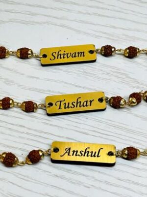 Acyclic Name Engraved Rakhi with Full Rudraksh