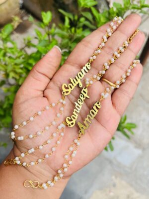 New Acyclic Name Rakhi With Pearl Beads